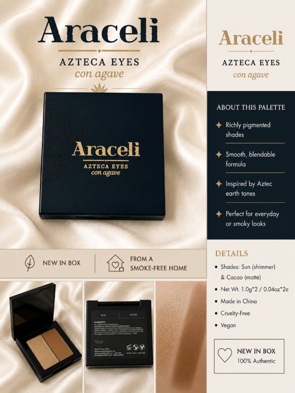 Araceli Beauty Azteca Eyes con Agave Sun & Cacao Eyeshadow Duo NIB